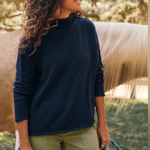 Frank & Eileen Monterey Rolled Funnel Neck Sweater Navy Women's Size Large - Picture 1 of 6
